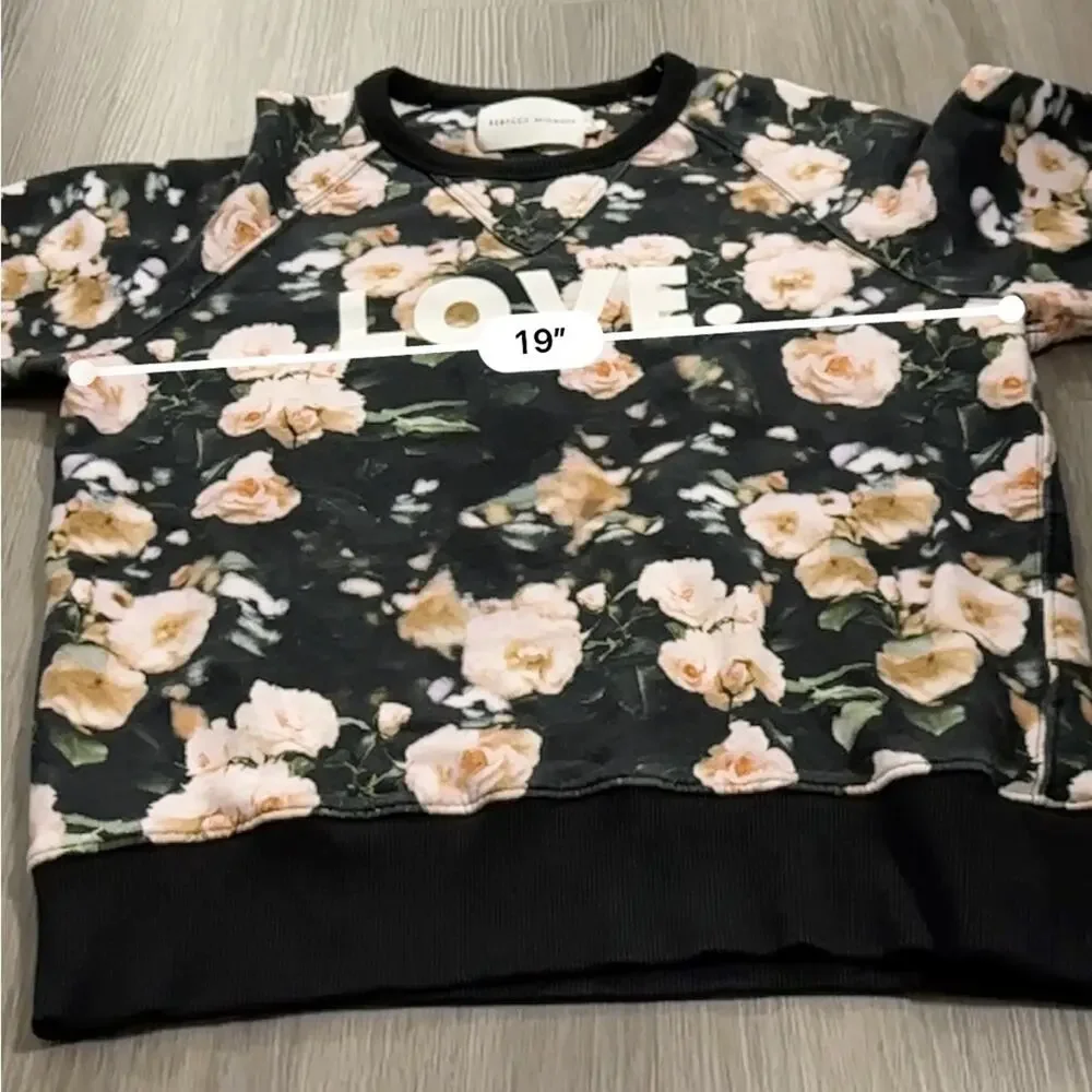 Rebecca Minkoff Jennings Black & Pink Love Floral Print Long Sleeve Sweater Sz S